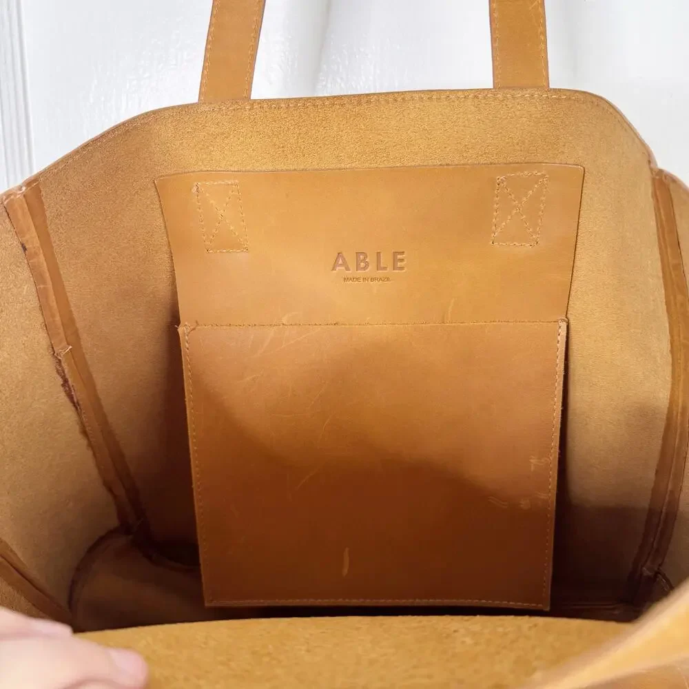 ABLE Phoebe Soft Tote Shoulder Bag Full Grain Leather Functional Work Cognac OS